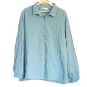 Appleseed's Woman 100% gauzy‎ cotton Button down Size 2X Blue roll tab
